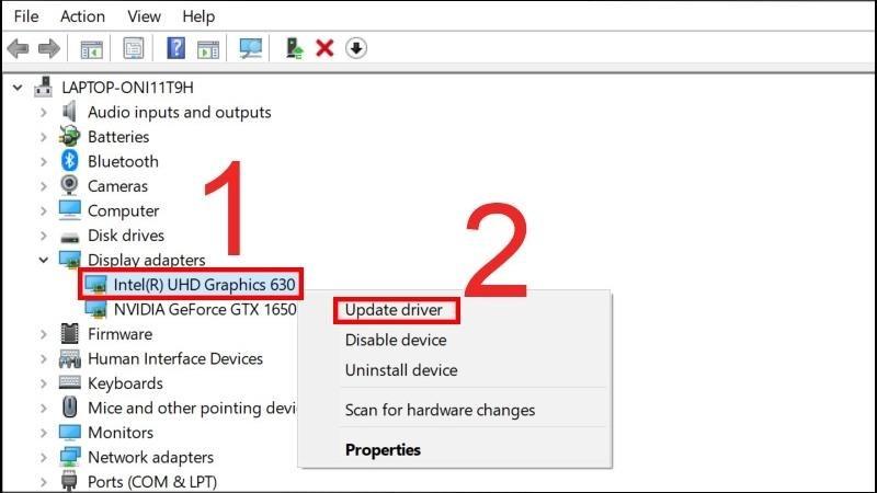 Bấm chuột phải v&agrave;o adapter m&agrave;n h&igrave;nh > Chọn Update driver