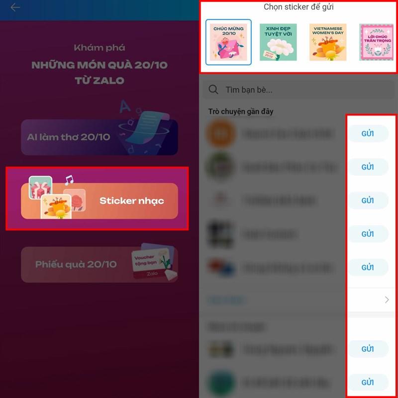 Cách gửi thiệp 20/10 trên Zalo