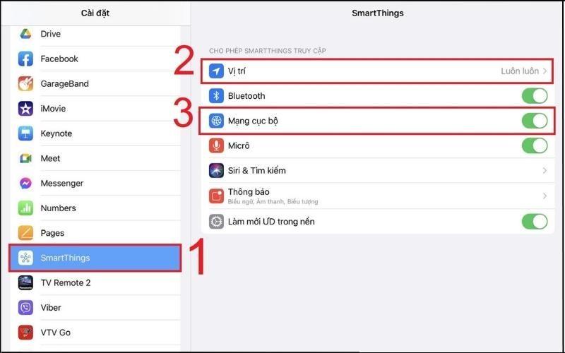 Vào Cài đặt trên thiết bị > chọn ứng dụng SmartThings