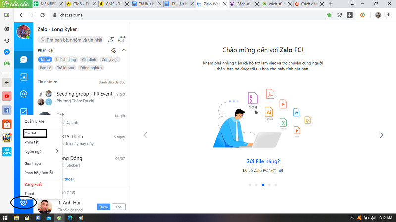 alt text: Cài đặt Zalo Web