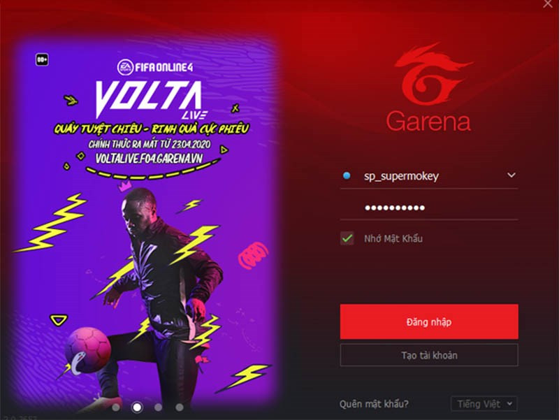 alt text: Đăng nhập Garena