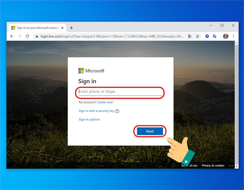 alt text: Giao diện đăng nhập tài khoản Microsoft