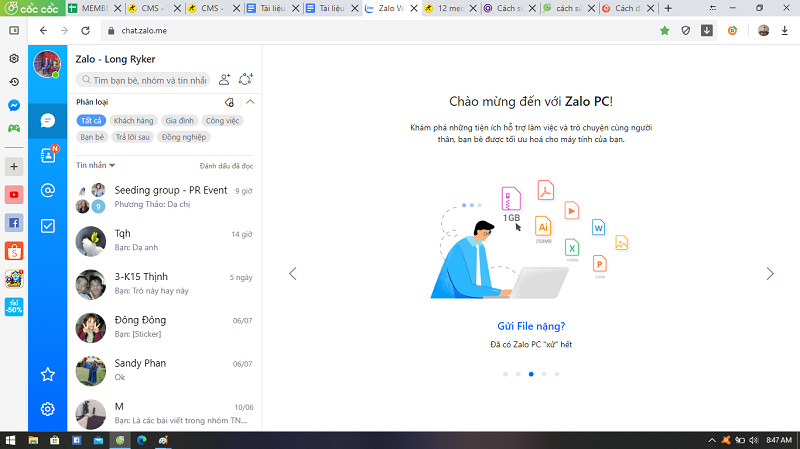 alt text: Giao diện sử dụng Zalo Web