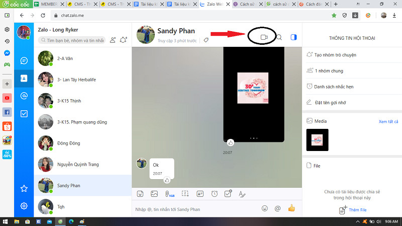 alt text: Gọi video trên Zalo Web