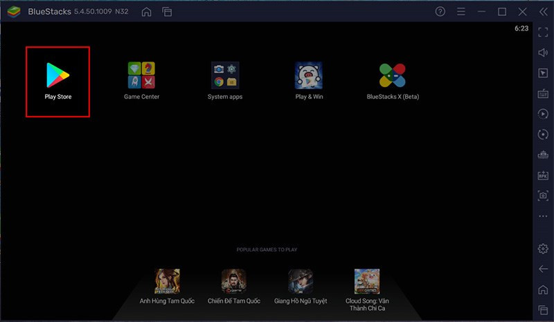 alt text: Mở BlueStacks và truy cập Play Store