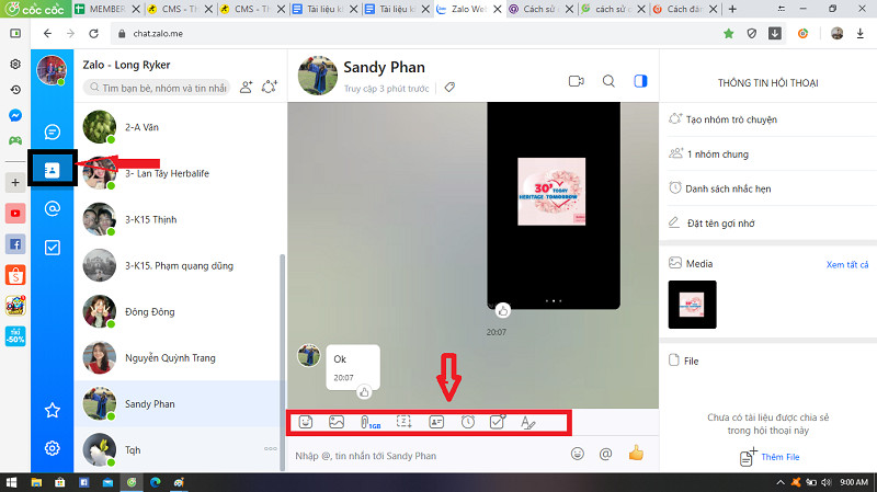 alt text: Nhắn tin và gửi sticker trên Zalo Web