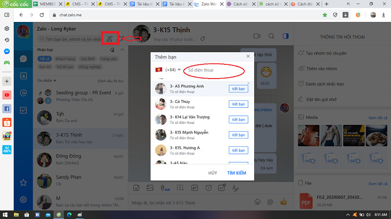 alt text: Thêm bạn bè trên Zalo Web