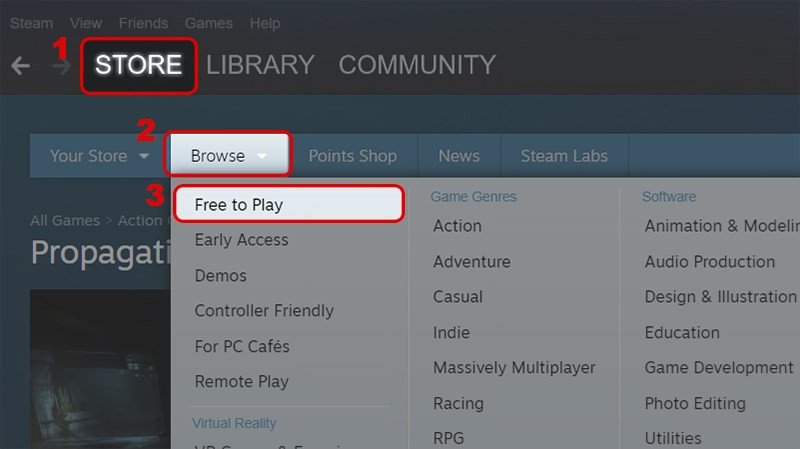 alt text: Tìm game miễn phí trên Steam