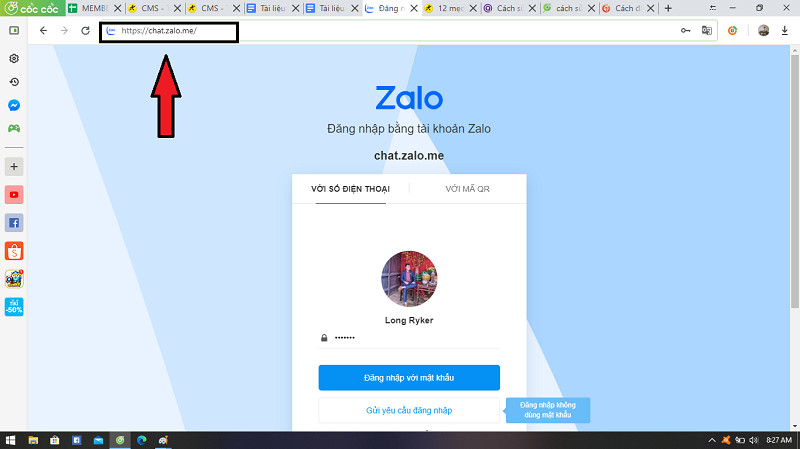 alt text: Truy cập link Zalo Web