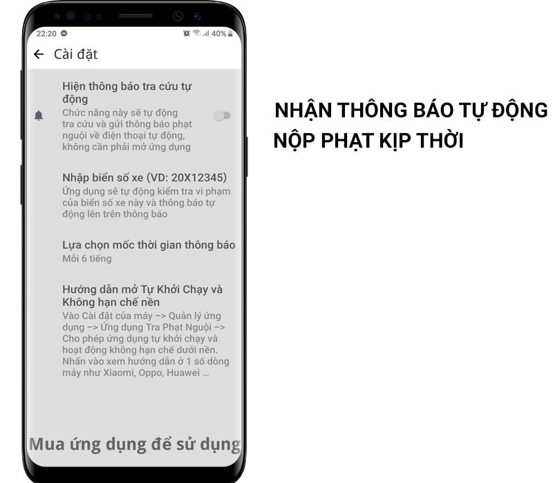 Chế độ thông báo vi phạm giao thông tự động