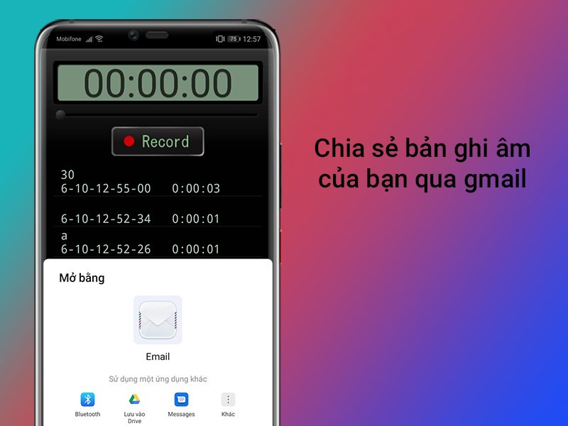 Chia sẻ bản ghi &acirc;m của bạn qua gmail, bluetooth,...