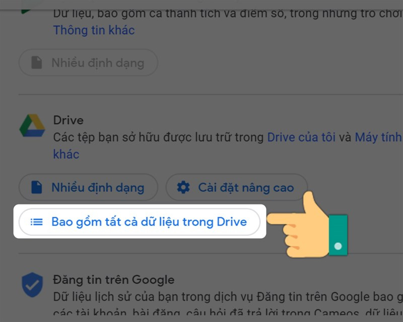 Chọn Bao gồm tất cả dữ liệu trong Drive 