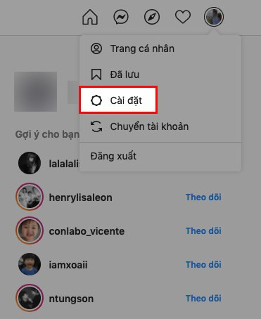 Chọn cài đặt Instagram