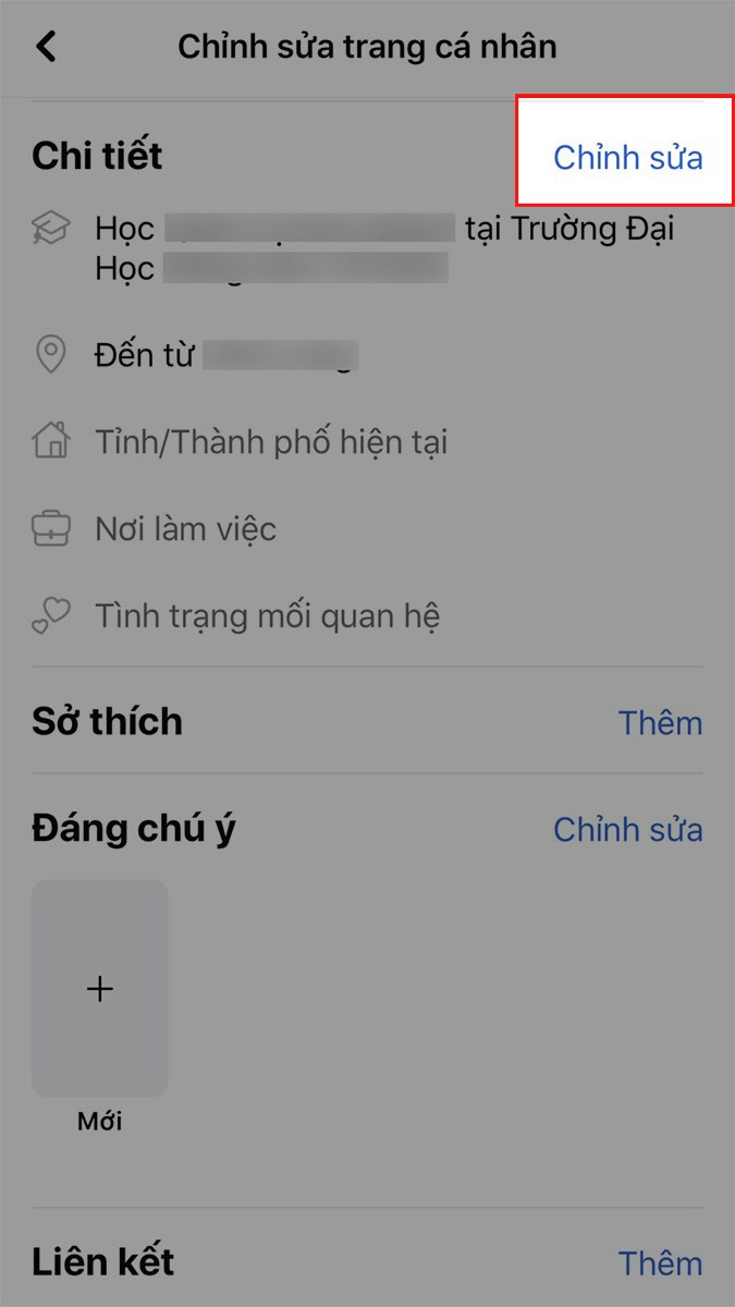 Chọn Chỉnh sửa trong phần Chi tiết