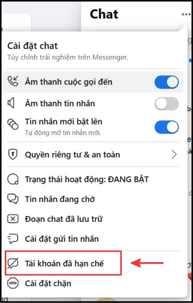 Chọn tài khoản đã hạn chế