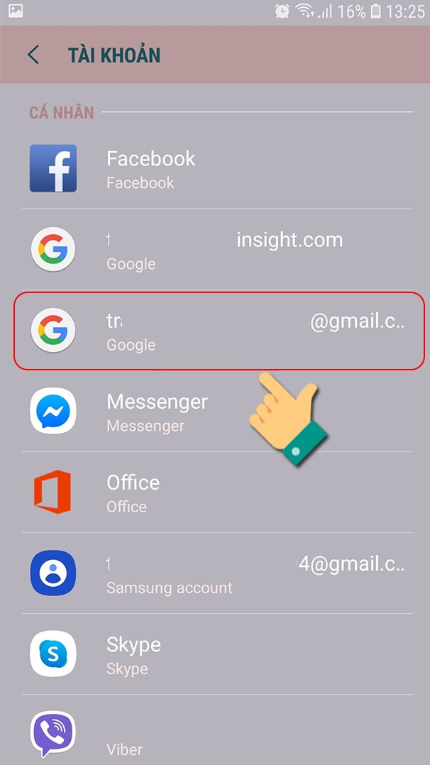 Chọn tài khoản Gmail cần xóa