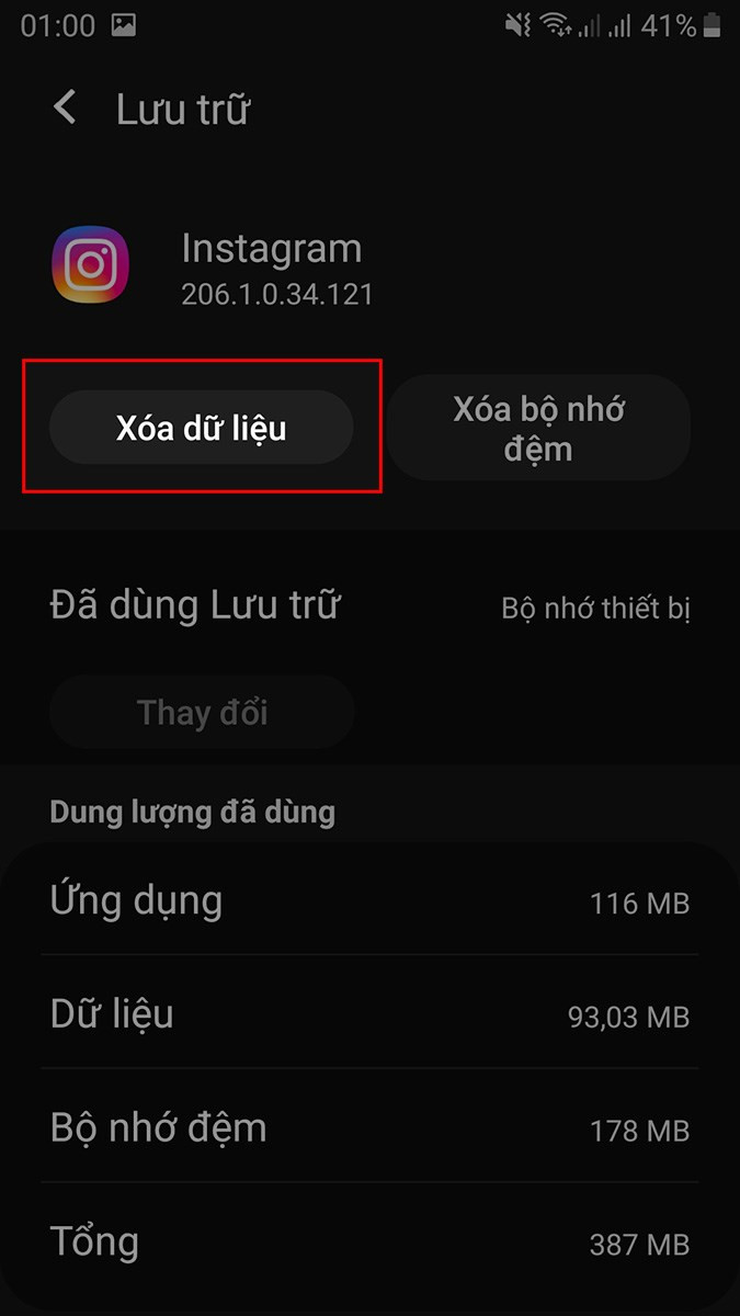 Chọn Xóa dữ liệu