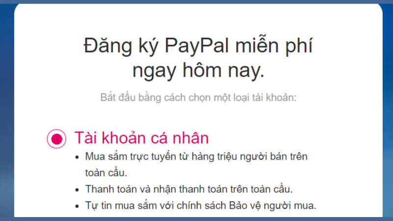 Đăng ký tài khoản PayPal