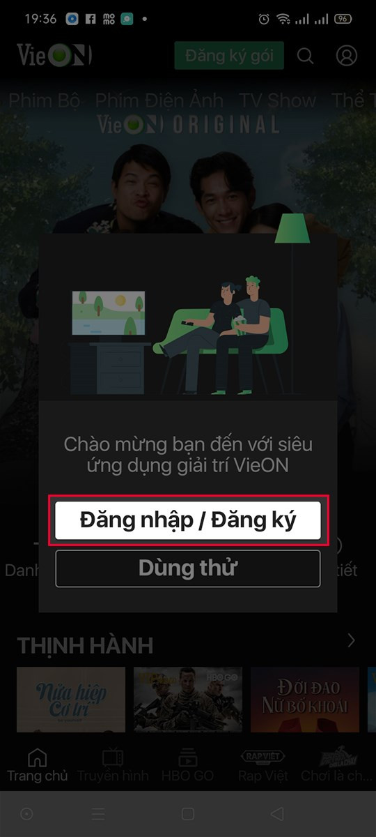 Đăng nhập vào tài khoản VieON của bạn