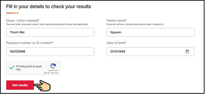 Điền thông tin chi tiết của bạn để kiểm tra kết quả