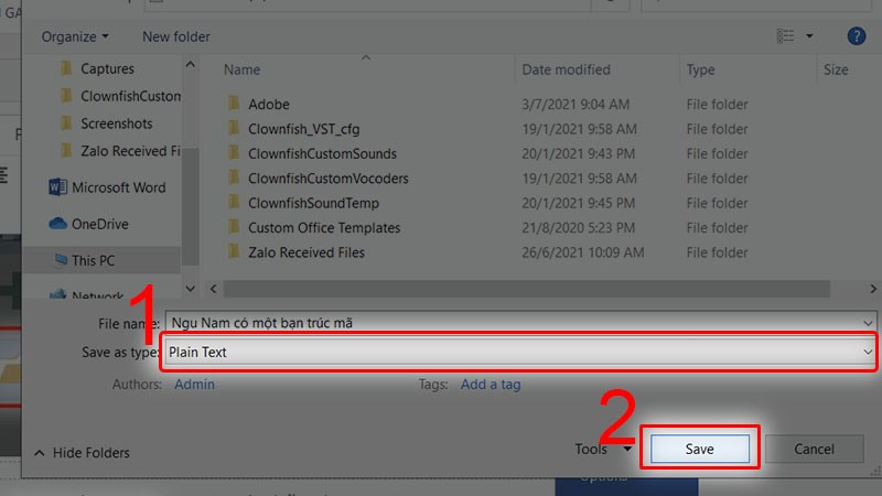 Lưu file Word dưới dạng Plain Text