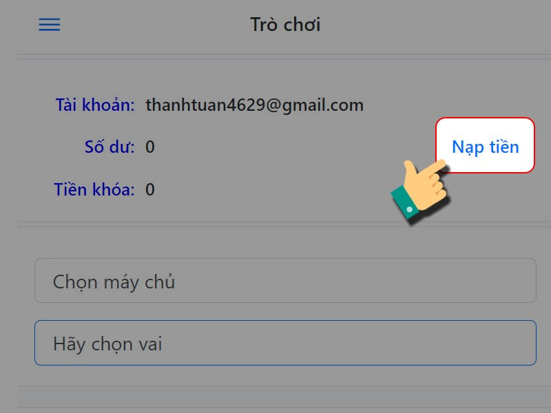 Nhấn vào Nạp tiền