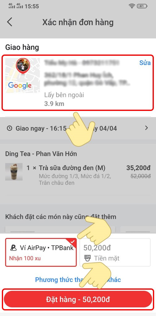 Nhập thông tin giao hàng và chọn AirPay