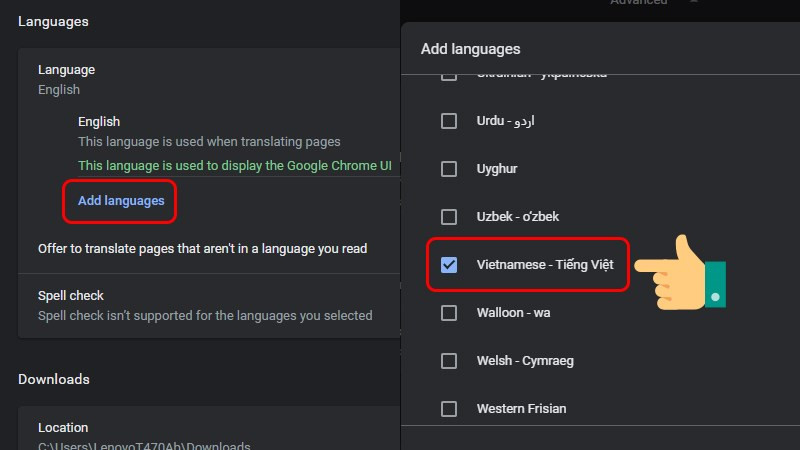 Thêm ngôn ngữ Vietnamese - Tiếng Việt