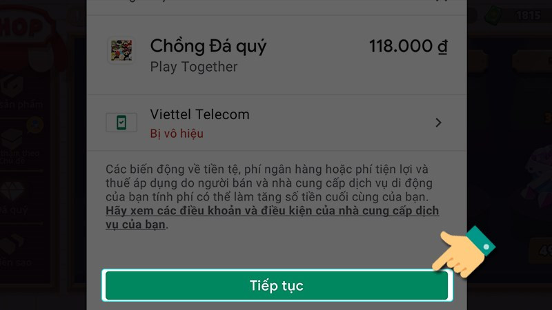 Tiếp tục chọn phương thức thanh toán