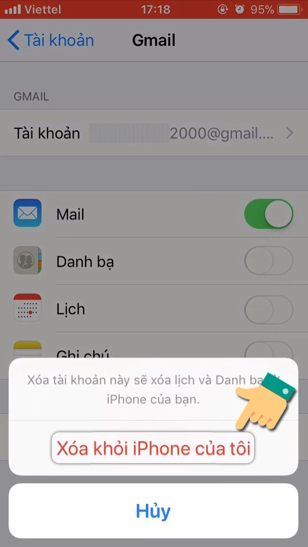 Xác nhận xóa tài khoản trên iOS