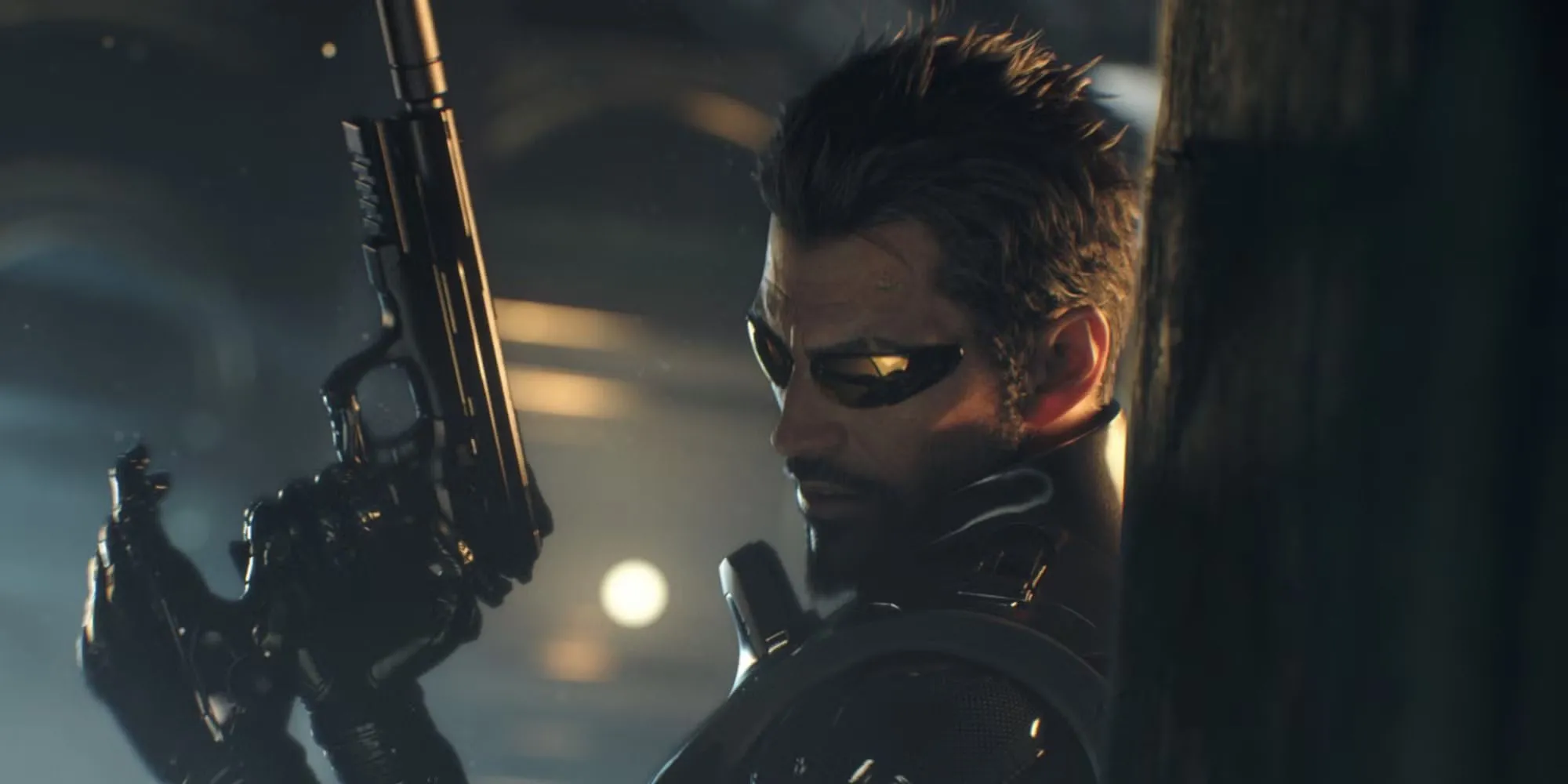 Adam Jensen trong Deus Ex Mankind Divided nhìn về thành phố tương lai