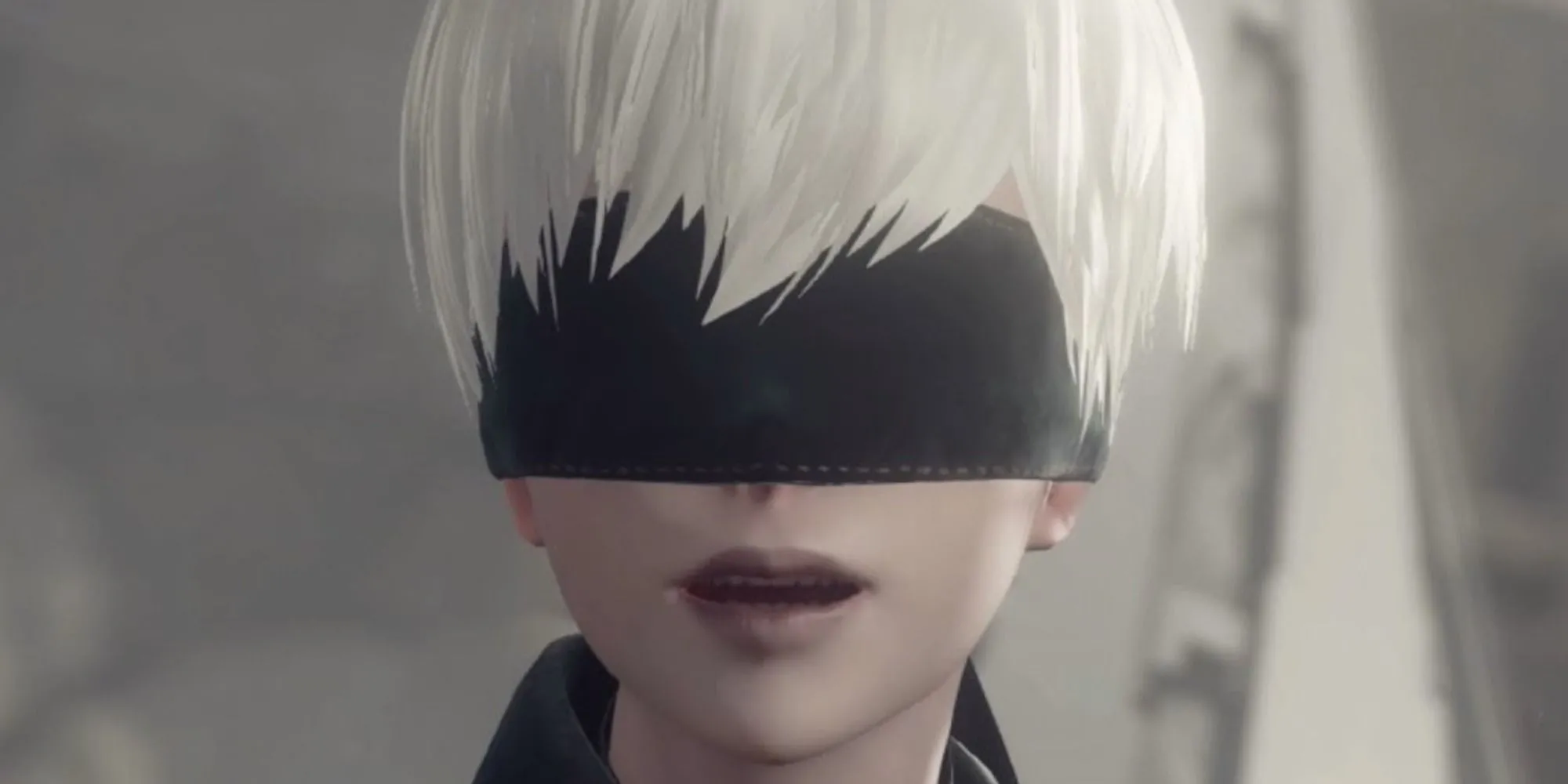Android 9S trong Nier Automata với bối cảnh đổ nát đặc trưng