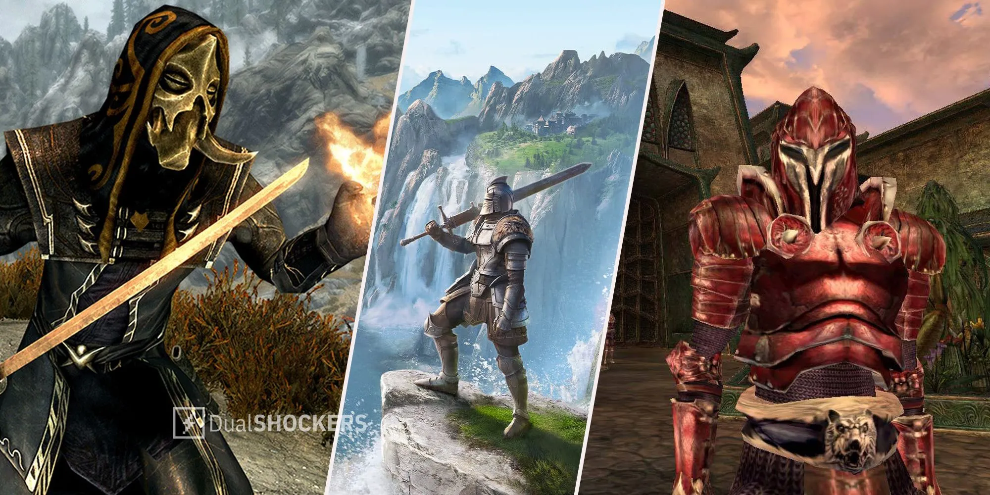 Ảnh bìa các tựa game The Elder Scrolls V Skyrim, The Elder Scrolls Online và The Elder Scrolls III Morrowind