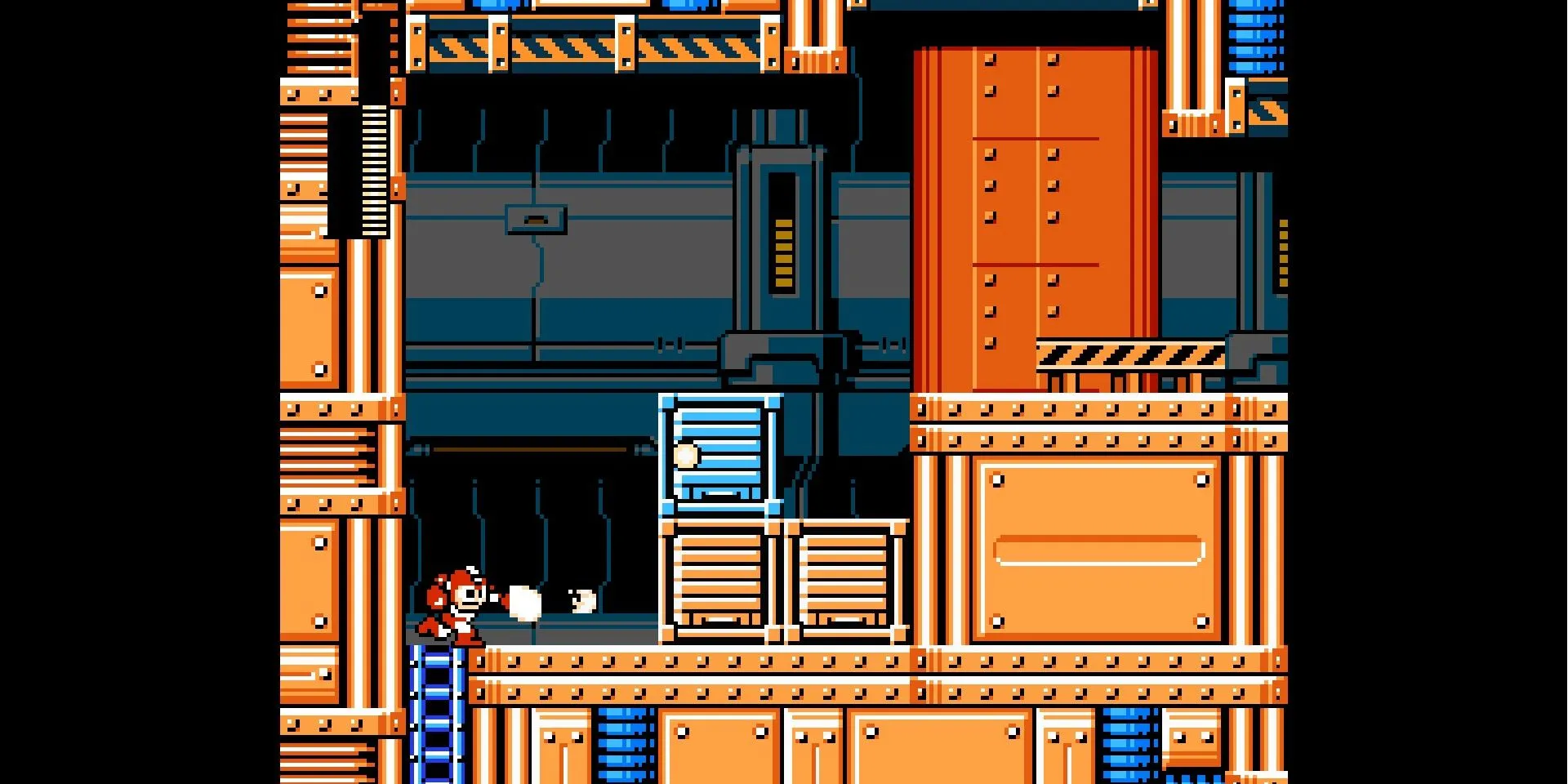 Ảnh chụp màn hình Mega Man Maker cho thấy Mega Man trong một căn phòng kim loại, sử dụng cú đấm từ Mega Man 6