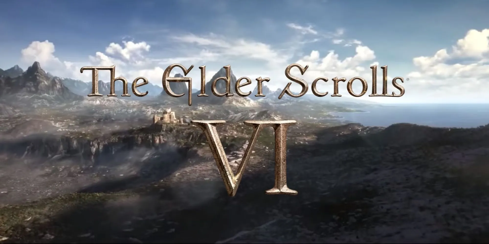 Ảnh teaser của The Elder Scrolls VI với phong cảnh núi non hùng vĩ và logo game