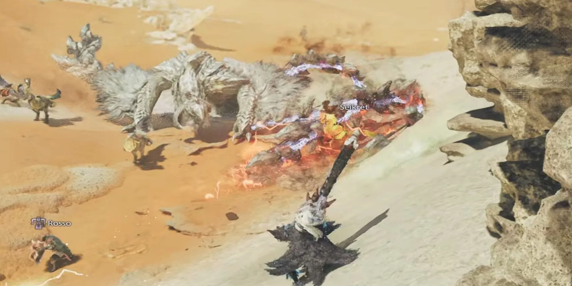 Arkveld trong Monster Hunter Wilds, flagship monster với bộ lông trắng và các tua rua phát sáng