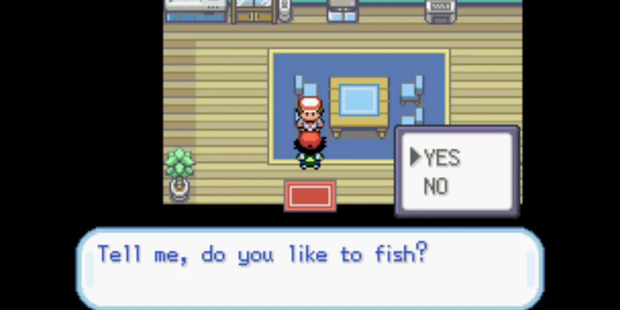 Ash nhận Old Rod từ Fishing Guru trong một ngôi nhà ở Pokémon Ash Gray