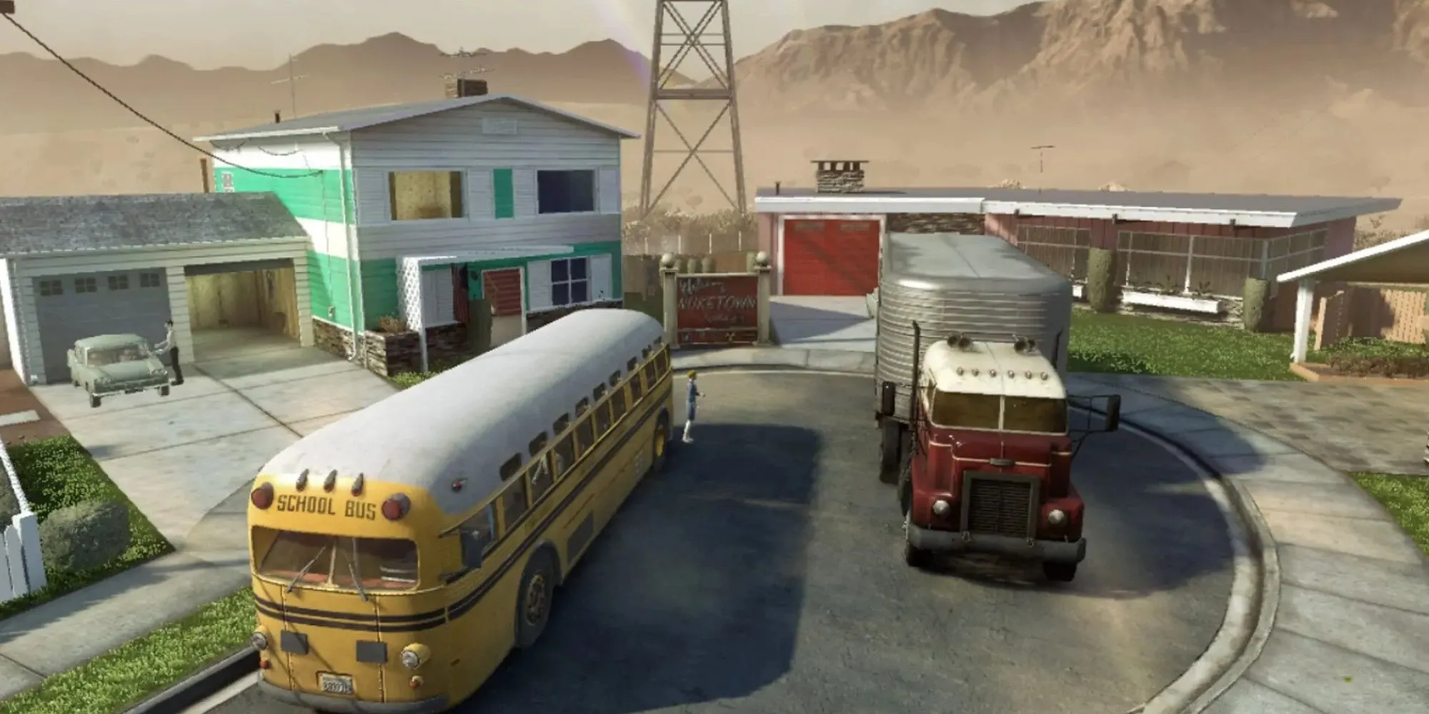 Bản đồ Nuketown huyền thoại trong Call of Duty, nơi diễn ra những trận đấu súng FPS nhanh và kịch tính.