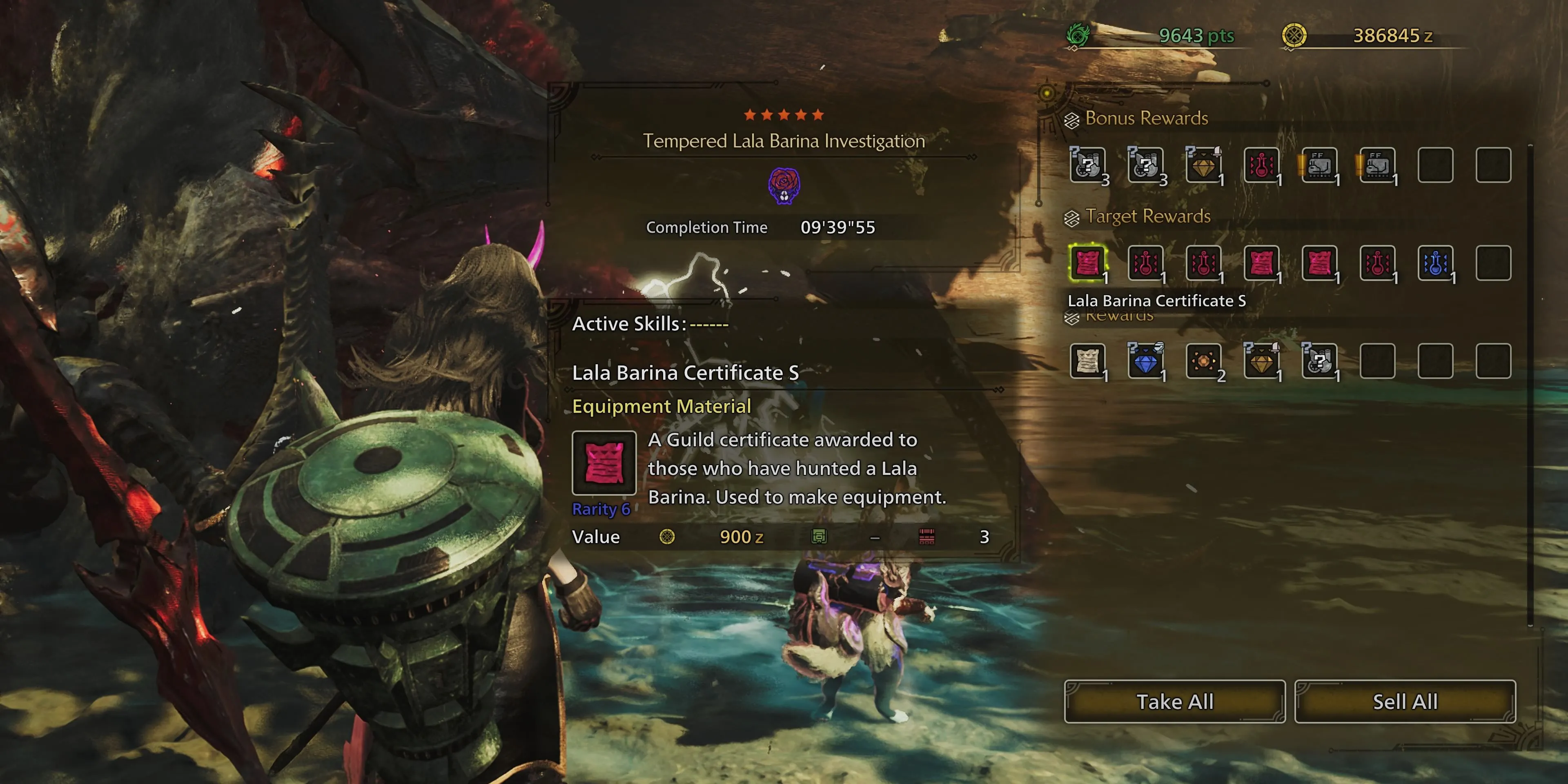 Bảng tổng hợp phần thưởng nhận được khi đánh bại Lala Barina trong Monster Hunter Wilds