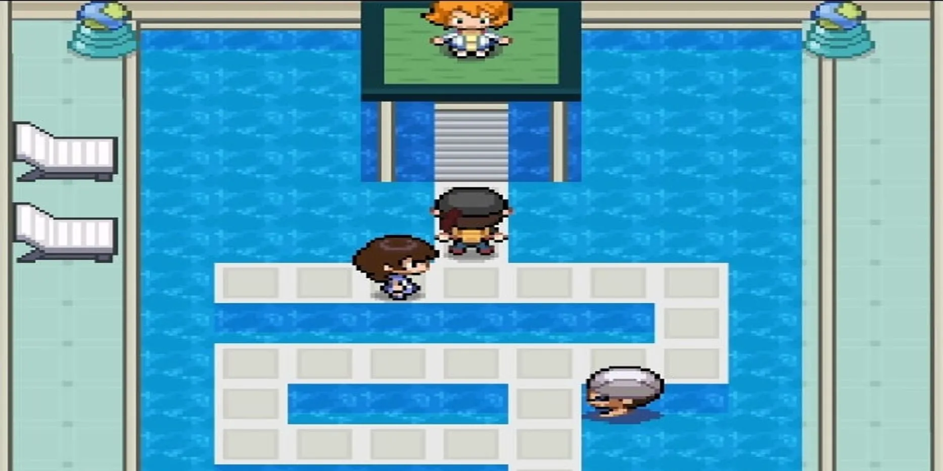 Bên trong nhà thi đấu Cerulean City trước trận đấu với Misty trong Pokemon Infinite Fusion