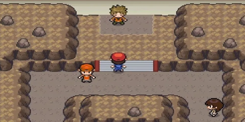 Bên trong nhà thi đấu Pewter City ngay trước trận chiến với Thủ lĩnh Brock trong Pokemon Infinite Fusion