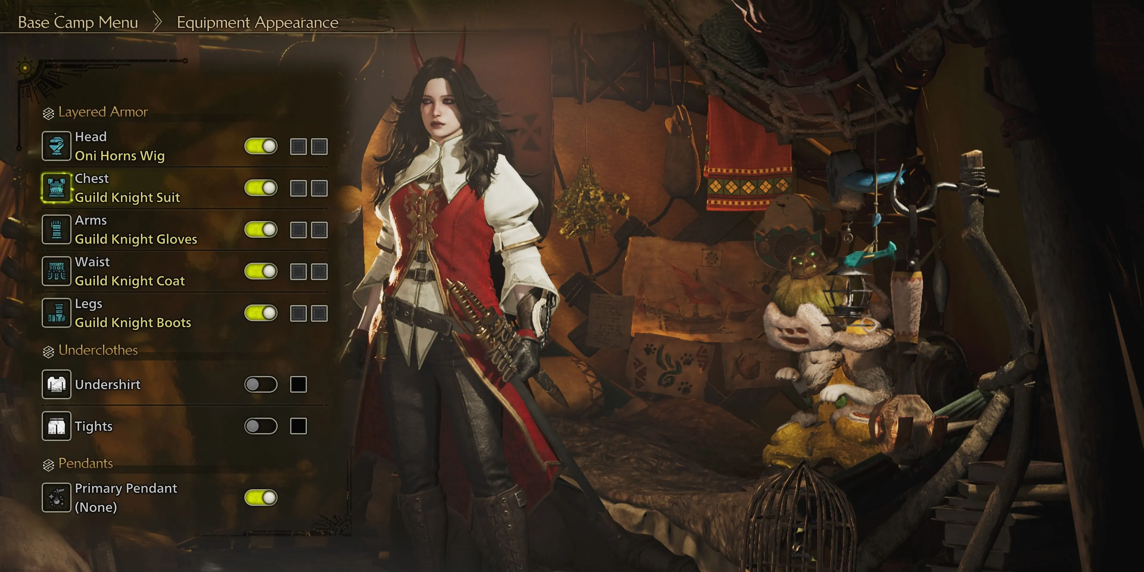 Bộ giáp trang trí Guild Knight trong Monster Hunter Wilds đi kèm tóc Oni Horns Wig