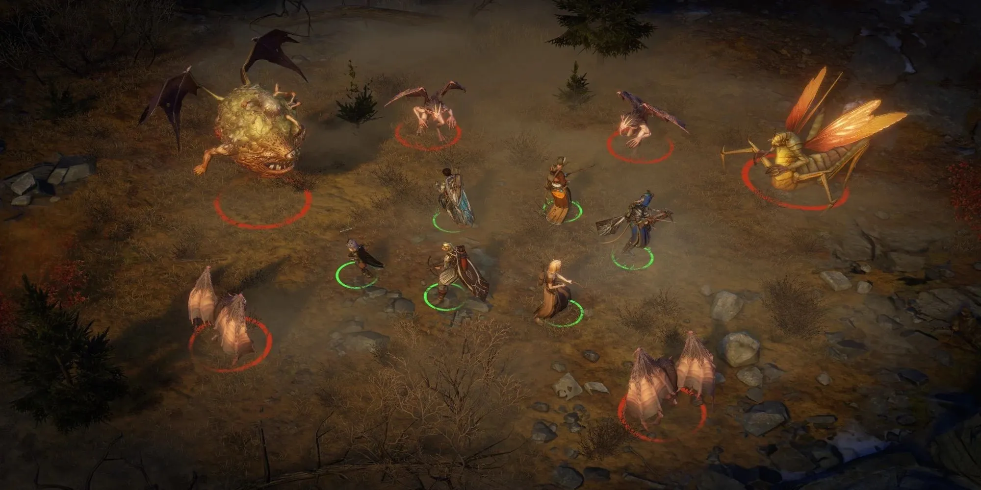 Các nhân vật trong Pathfinder Wrath of the Righteous đang chiến đấu chống lại nhiều kẻ thù quái dị