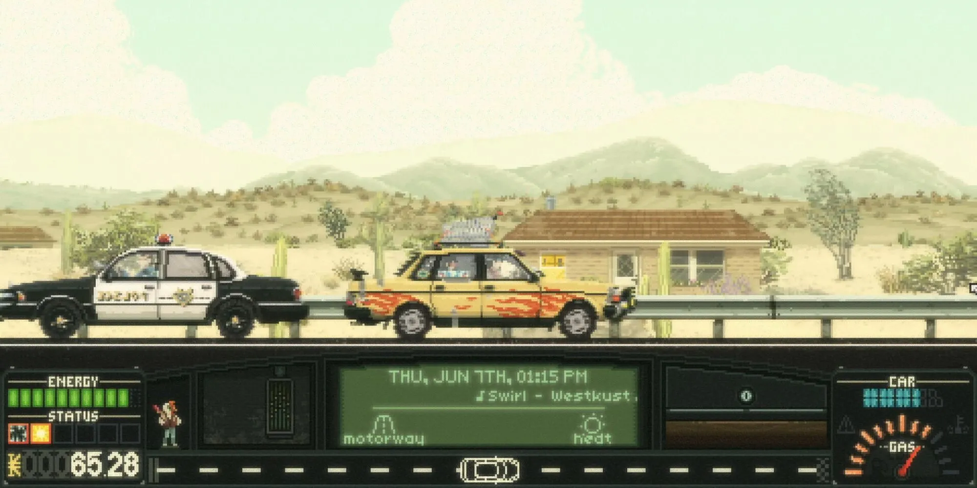 Chiếc xe van cổ điển trong game Keep Driving trên con đường vắng vẻ