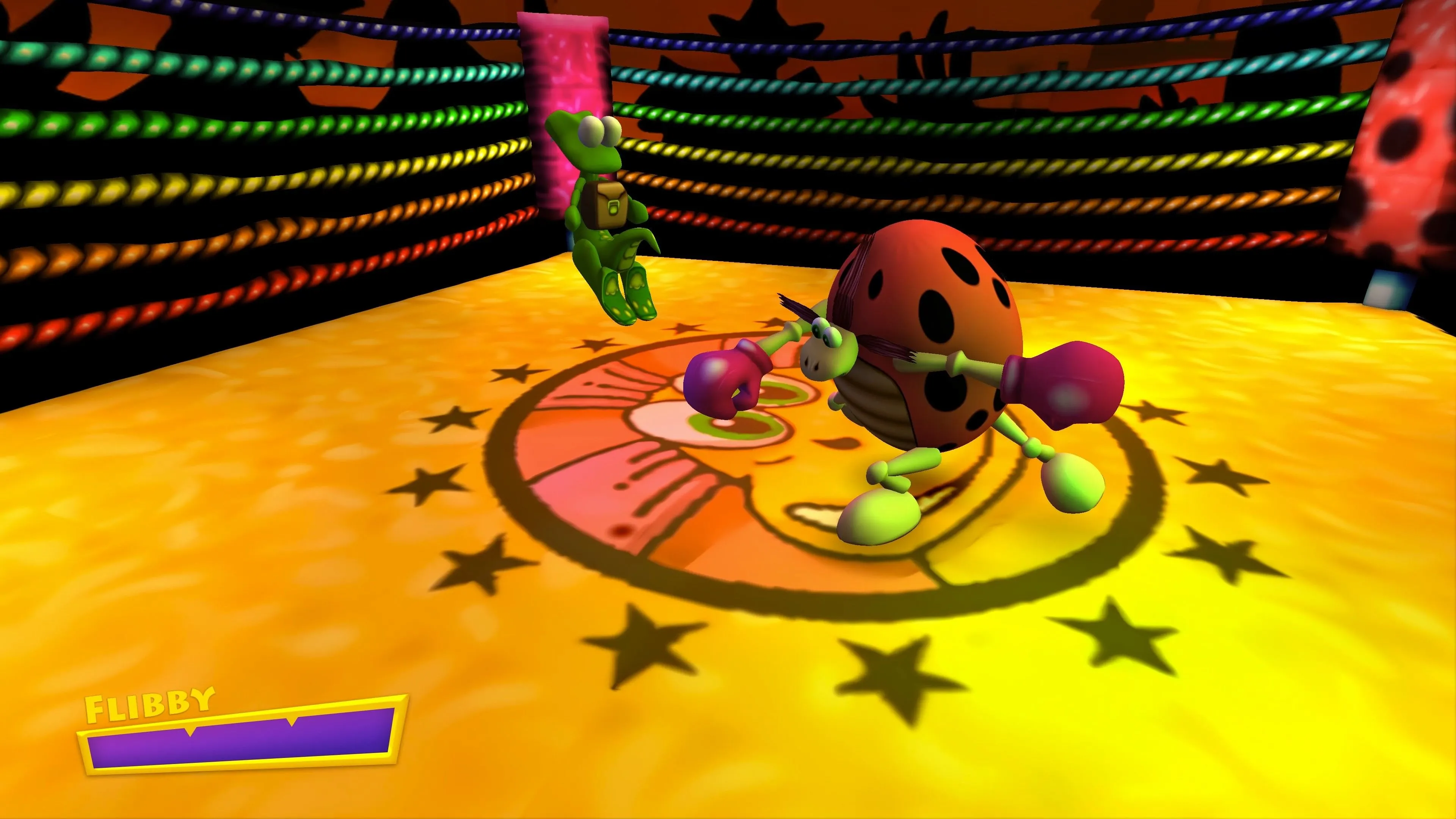 Croc đối đầu với trùm Flibby trong một trận đấu boss của game