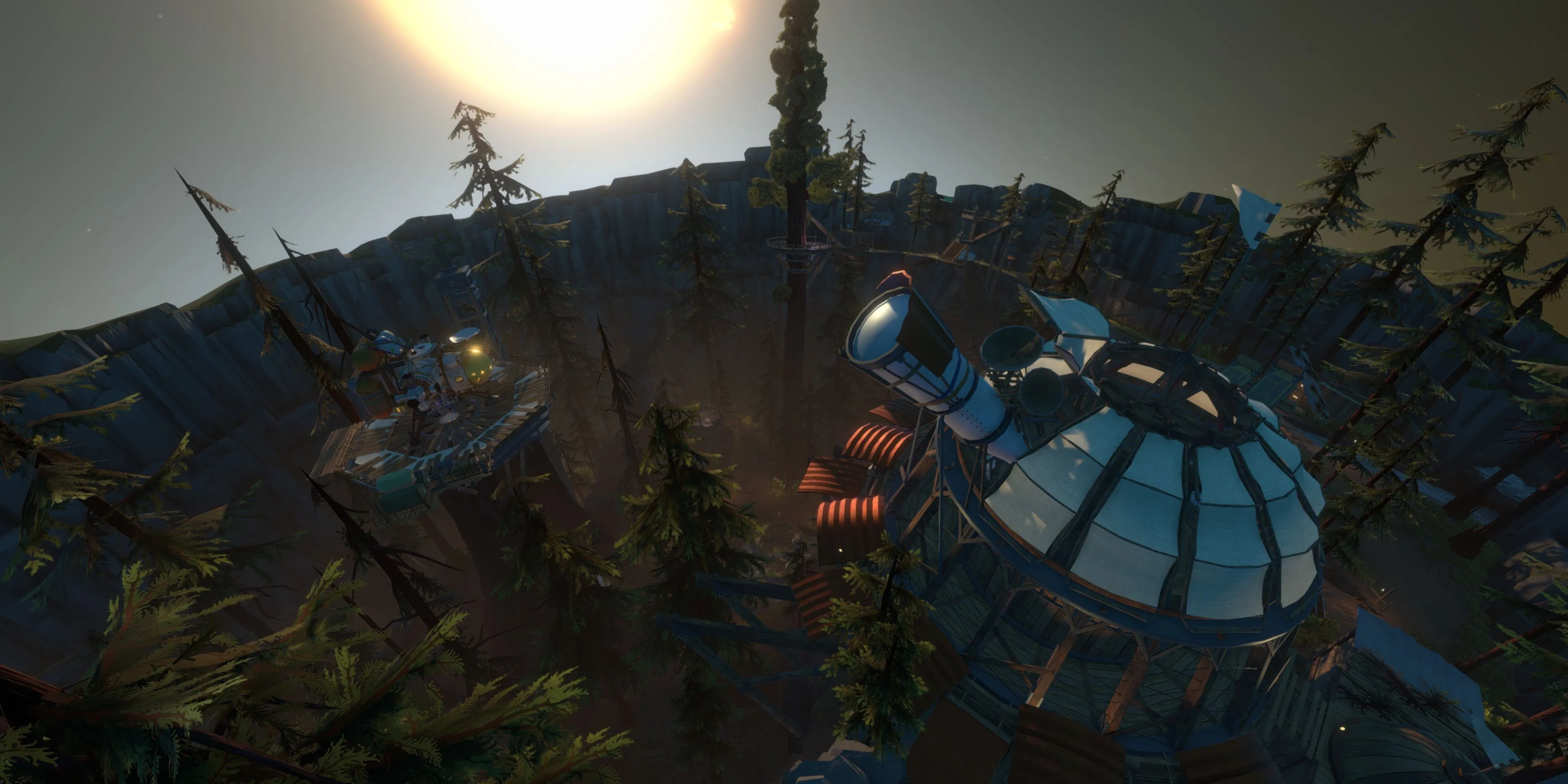 đài thiên văn trên hành tinh Timber Hearth trong game Outer Wilds nhìn ra không gian