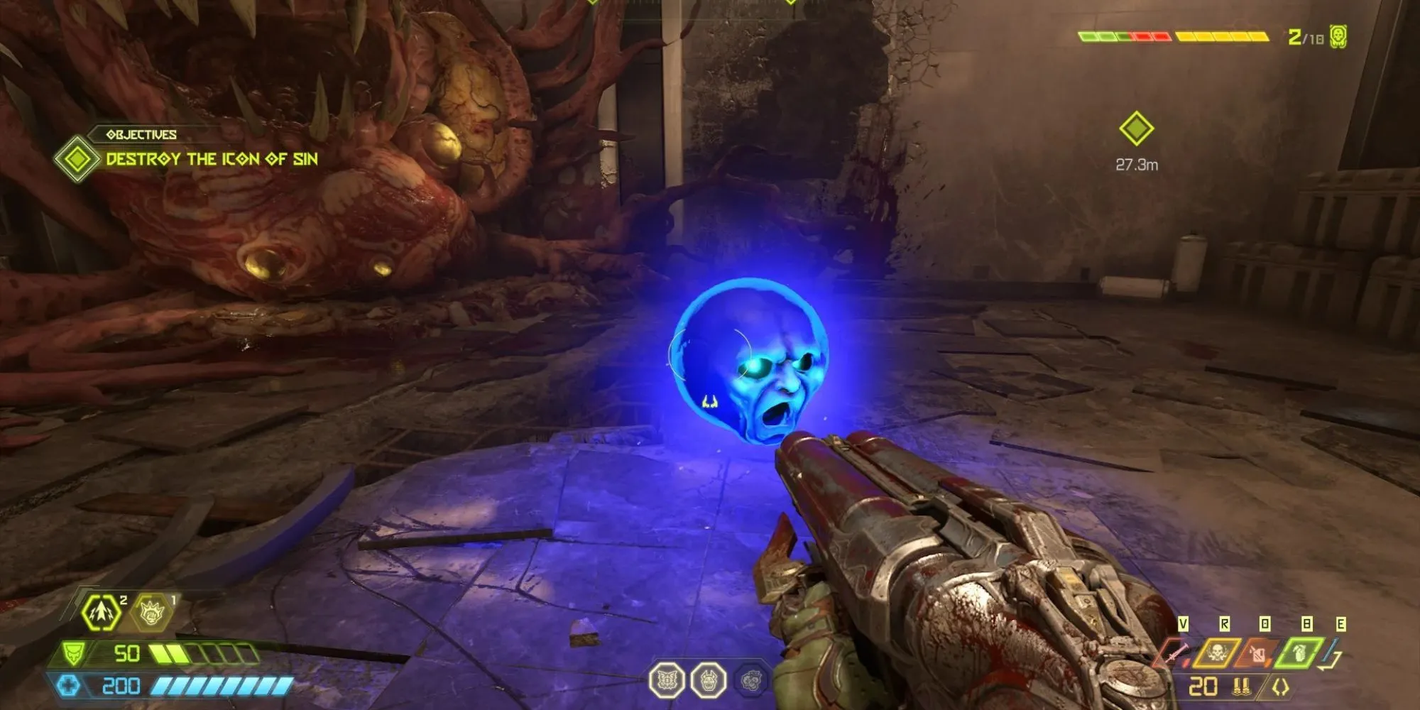Doom Slayer trong DOOM tiếp cận một item power-up trông có vẻ hữu ích nhưng tiềm ẩn cạm bẫy chết người