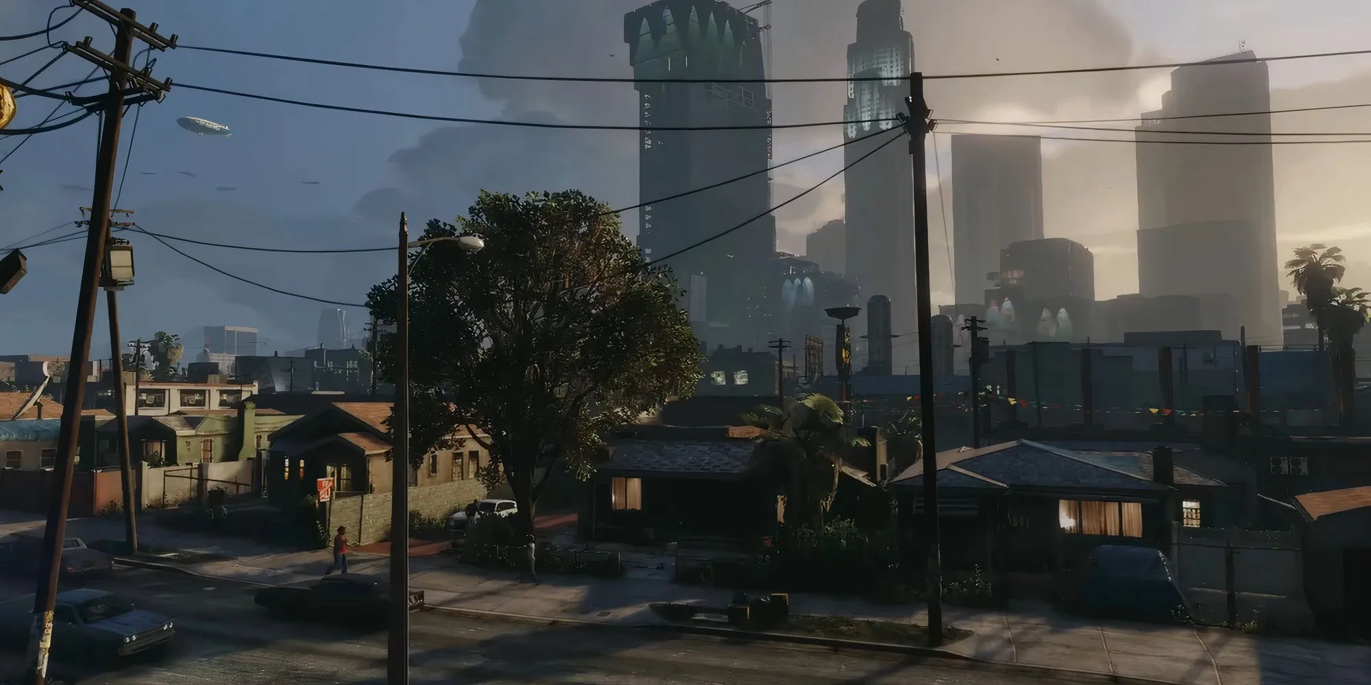 Đường phố Los Santos trong GTA V với xe cộ qua lại và các tòa nhà đặc trưng