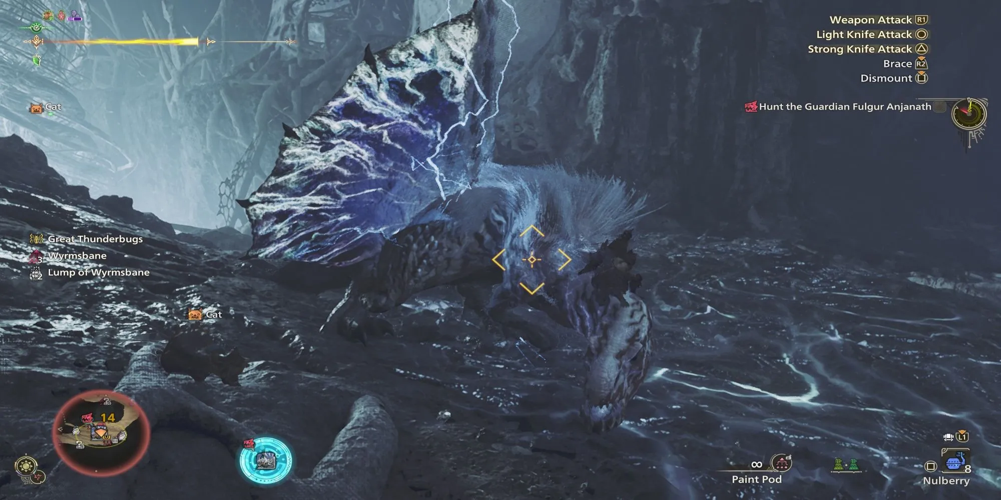 Fulgar Anjanath trong Monster Hunter Wilds với lớp vảy xanh dương và những tia điện bao quanh