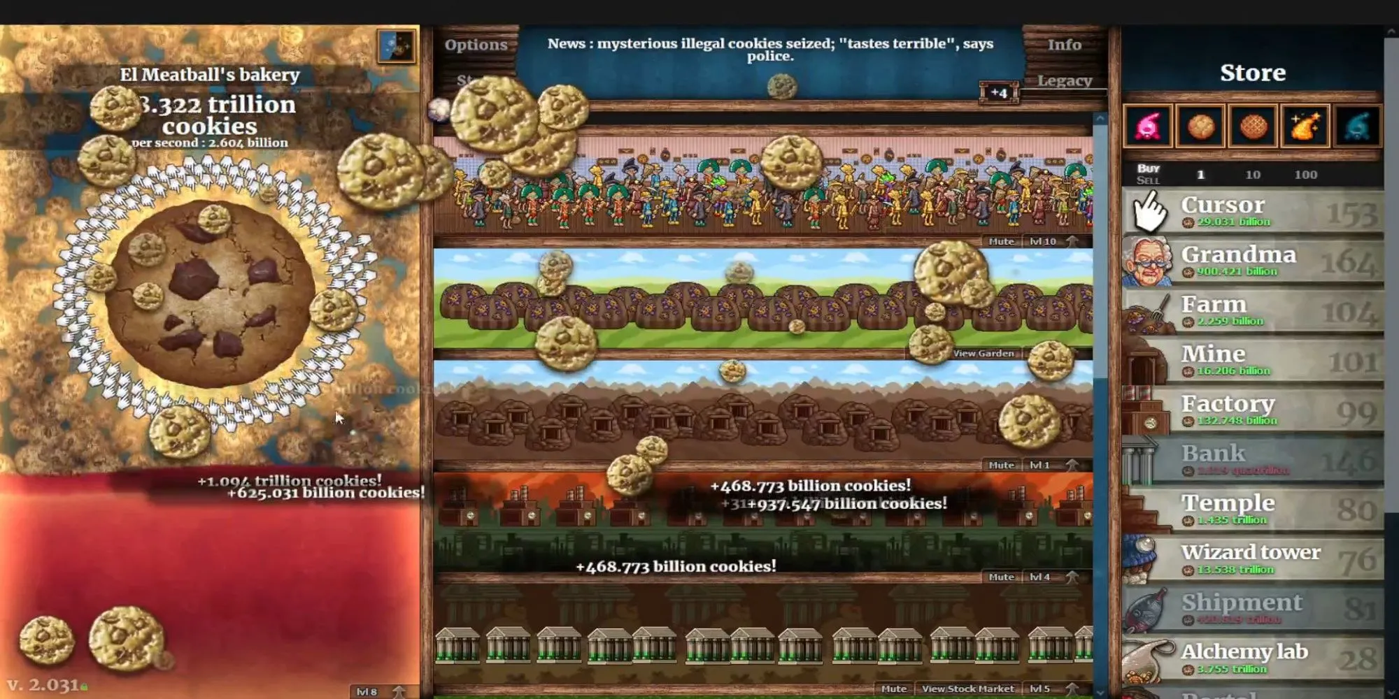 Gameplay Cookie Clicker trên Steam với vô số bánh quy và nâng cấp